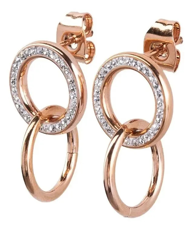 Aretes Acero Inoxidable Zirconia Joyería Regalo Mamá Luckyly Arete Oro rosa